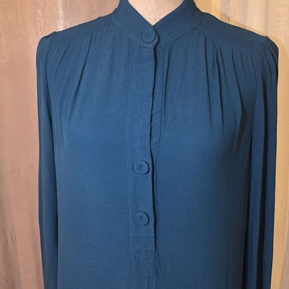 Diane Von Furstenberg deep teal 100% rayon shirt dress, US4 - Picture 2 of 9